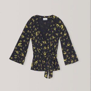 GANNI Floral Crepe Wrap Blouse - Size 38